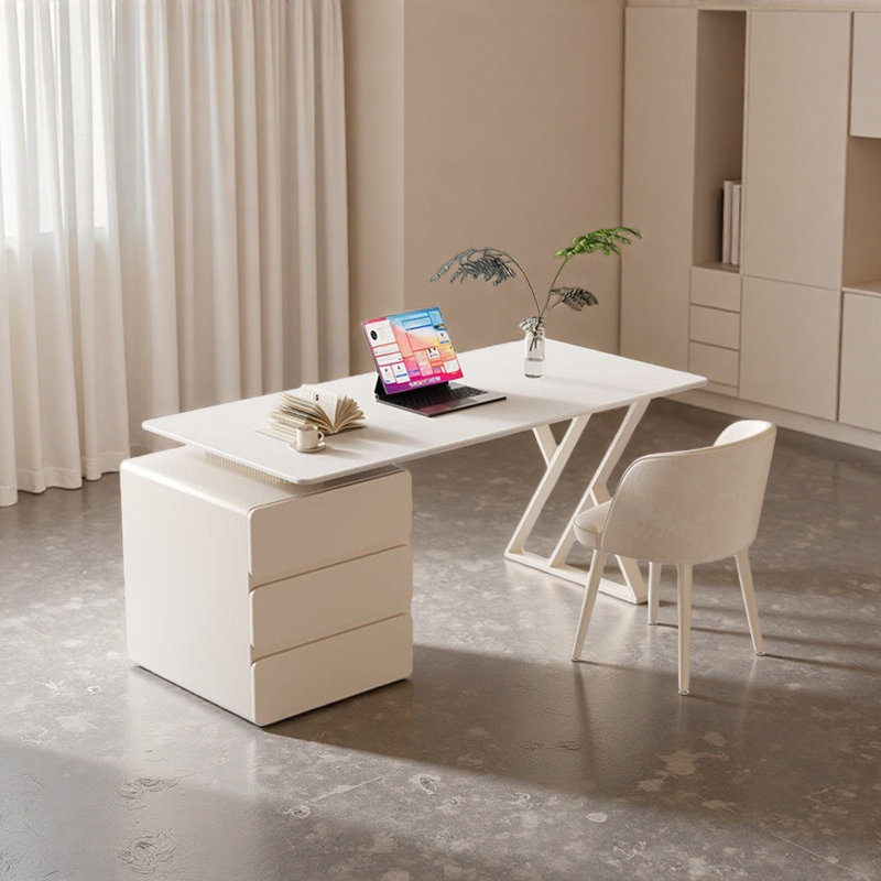 Bureau moderne de style crème avec pieds en fer, H 29,5 po x l 47,2 po x P 23,6 po