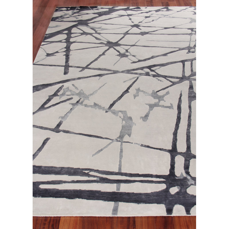 Space Age Handmade Wool Geometric Area Rug, Rectangle 6' x 9'