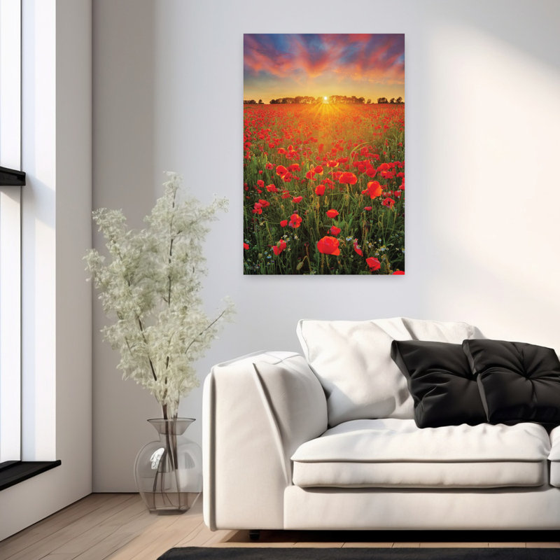 Art contemporain coquelicots coquelicots au coucher du soleil, H 36 po x l 24 po