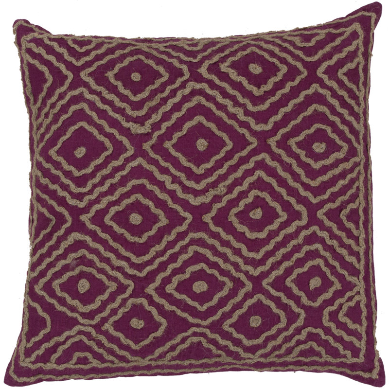 Coussin 100% lin Diamond, H 18 po x l 18" x P 4 po, Fuchsia vif / gris olive, Polyester