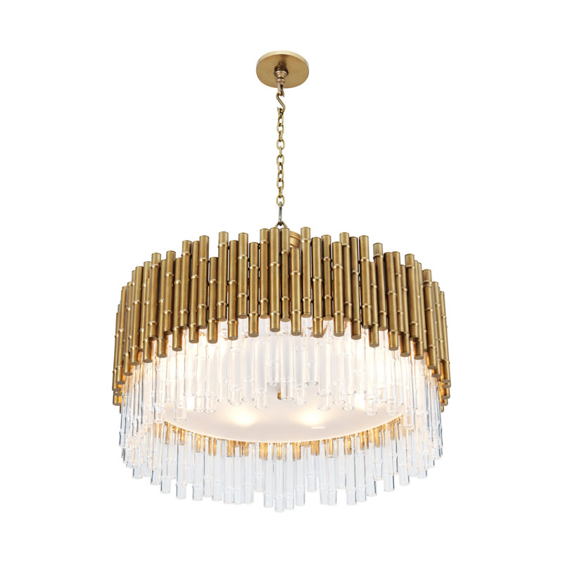 Lustre fantaisie en aluminium TA Illuminations, H 18 po x l 35,5 po x P 35,5 po, Éclairage en bambou laiton, 9 lumières