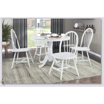 Ensemble de table de salle à manger 5 pièces avec 4 chaises Windsor de style blanc, durable et confortable