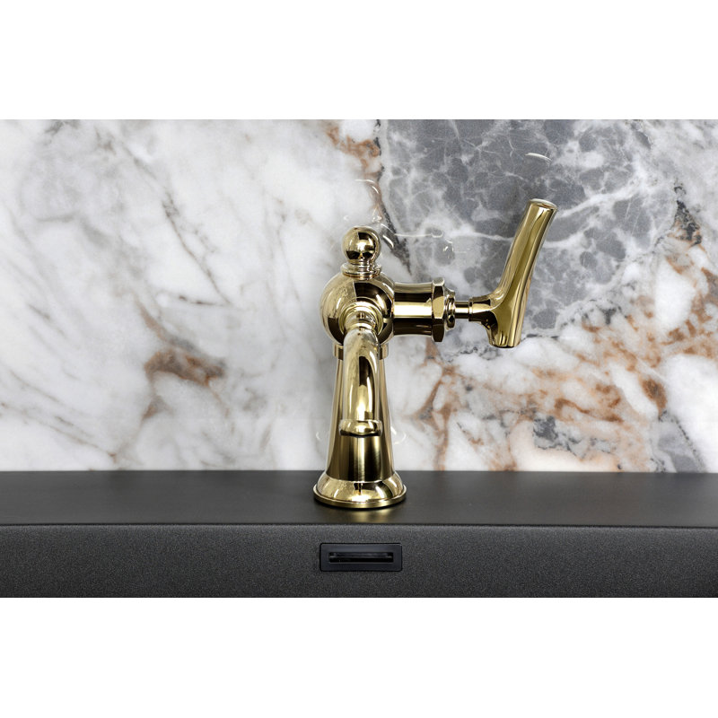 Kingston Brass Hallerbos Single-Handle 1-Hole Deck Mount Bathroom Faucet with Drain, Polished Brass