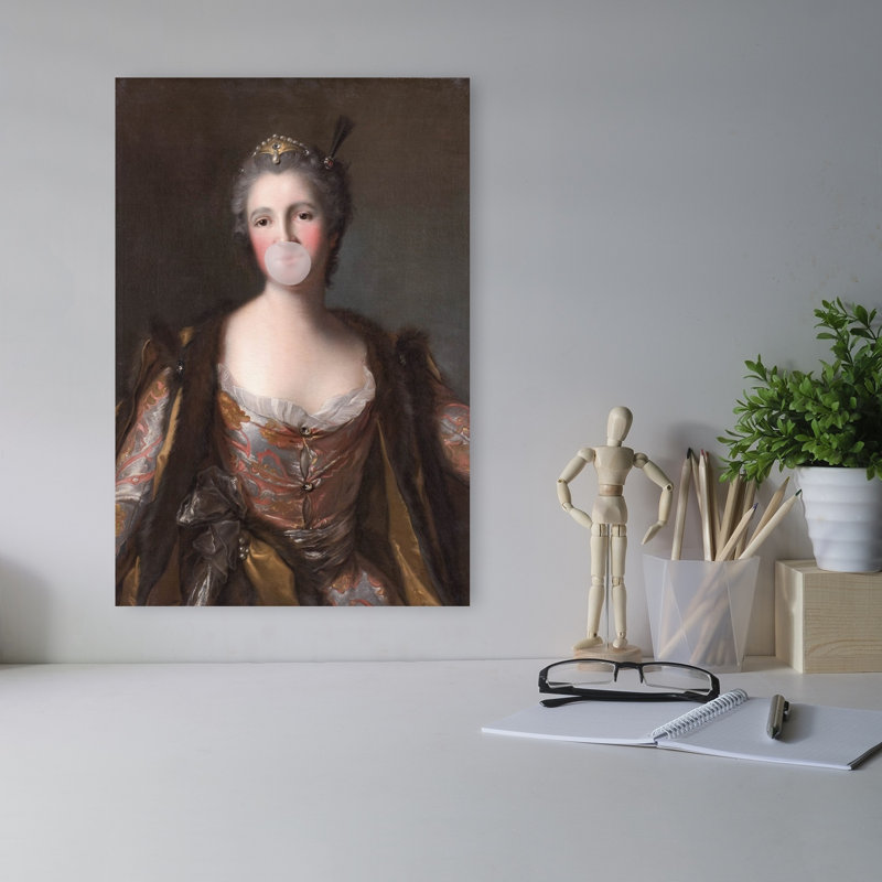 The Bubblegum Noblewoman Classic Contemporary Elegant Portrait Wall Art Print 1 Piece Wrapped Canvas Wall Art