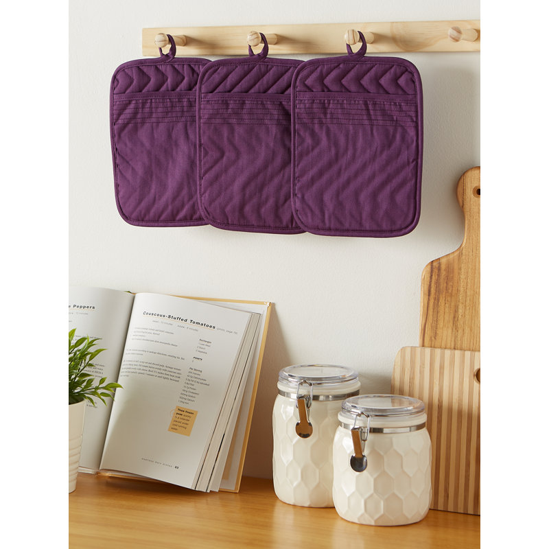 Eggplant Purple Quilted Cotton Pot Holder Set, 7x9, Heat Resistant