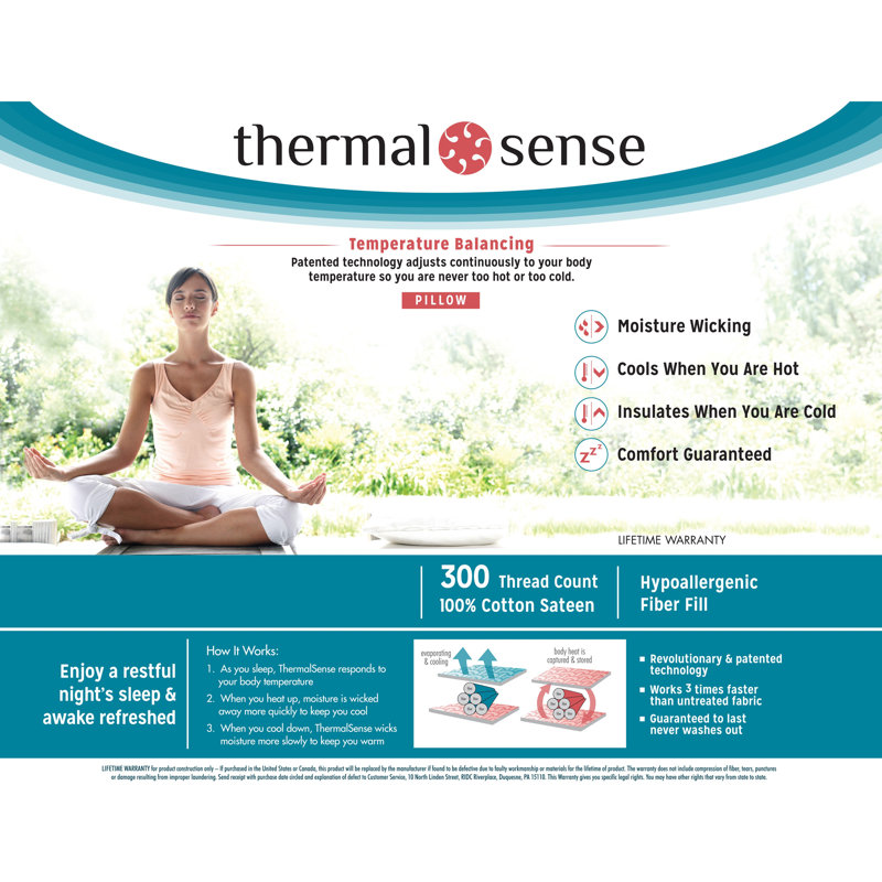 ThermalSense Down Alternative Firm Cooling Pillow, Jumbo