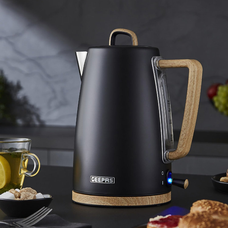 GEEPAS NordiQ 1.7L Electric Kettle, 4 Slice Toaster, 2-in-1 1.5L Jug Blender & 20L Microwave Oven 700W Kitchen Combo Set | Matte Finish with Wood Accents | 2 Year Warranty