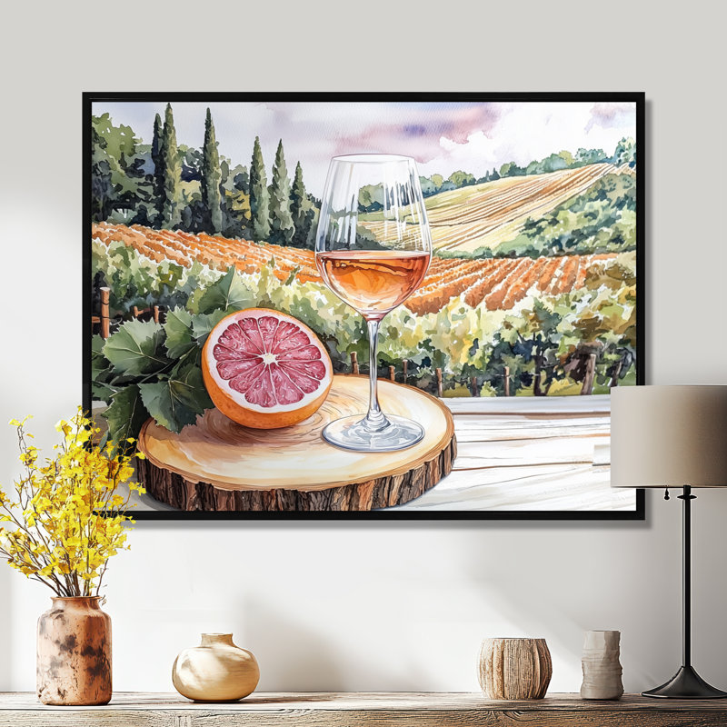 Birtie - Art mural de vignoble pour le salon, H 16 po x l 32 po, Impression encadrée flottante, Noir