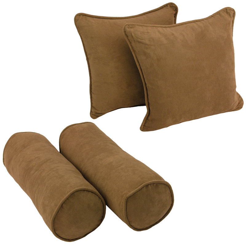  4 Piece Microsuede Throw/Bolster Pillow Set, Saddle Brown