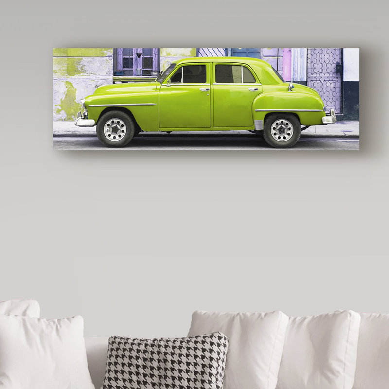 « lime green classic american voiture », reproduction de photo sur toile tendue, H 10 po x l 32 po