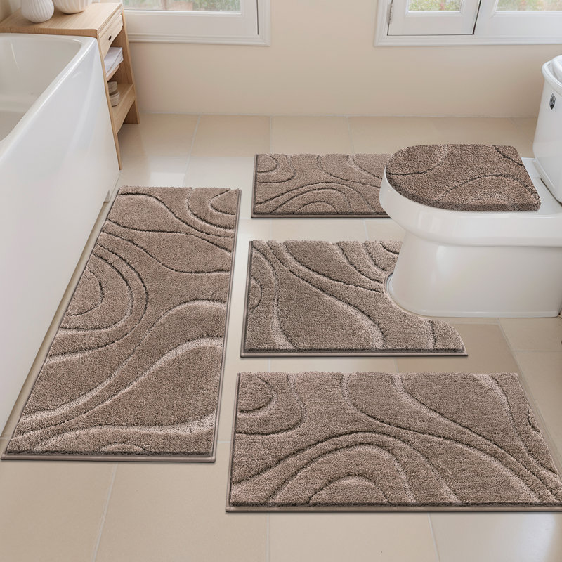 5 Piece Soft Absorbent Microfiber Bath Rug Set with Non-Slip Backing, Brown