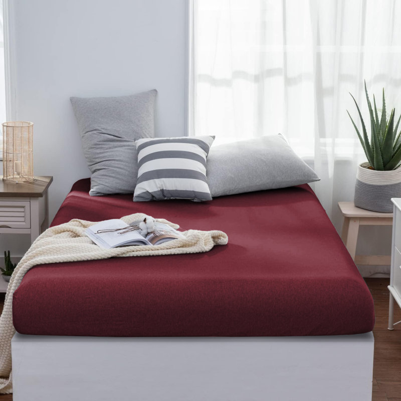 Jersey Knit Fitted Sheet, Burgundy, Double (4'6)