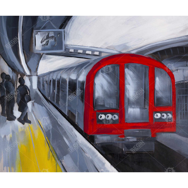 «People Waiting Metro - Transport», art sur toile bleu pour la décoration