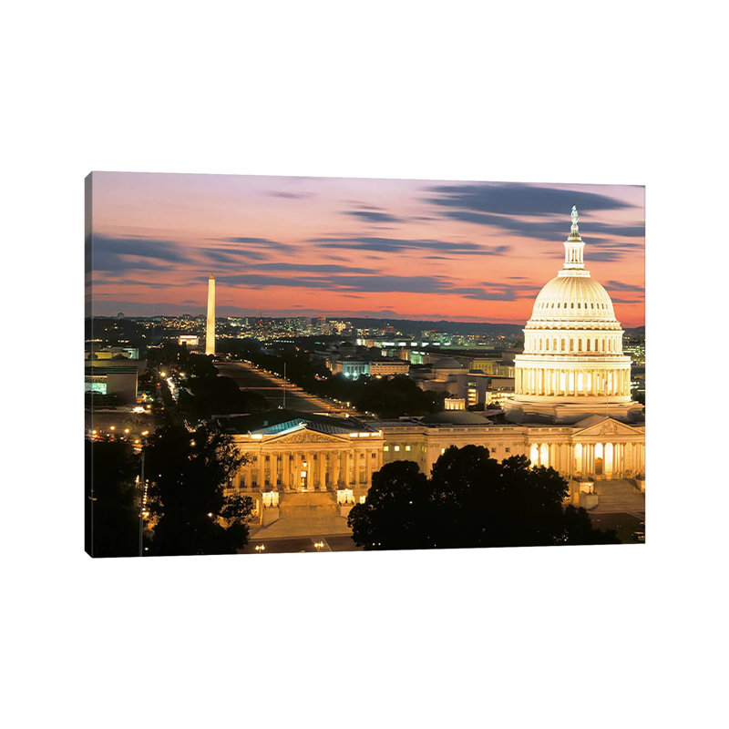 High Angle View Of A City Lit Up At Dusk, Washington DC, USA by Panoramic Images - Gallery-Wrapped Canvas Giclée on Canvas