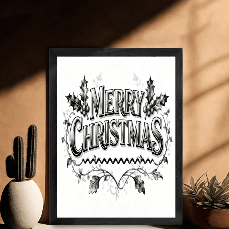 Art mural rétro noir encadré «Merry Christmas», impressions de style rétro, H 11 po x l 9 po