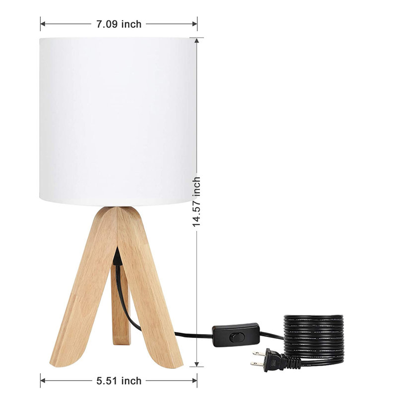 Wood Table Lamp With Fabric Linen Shade, White
