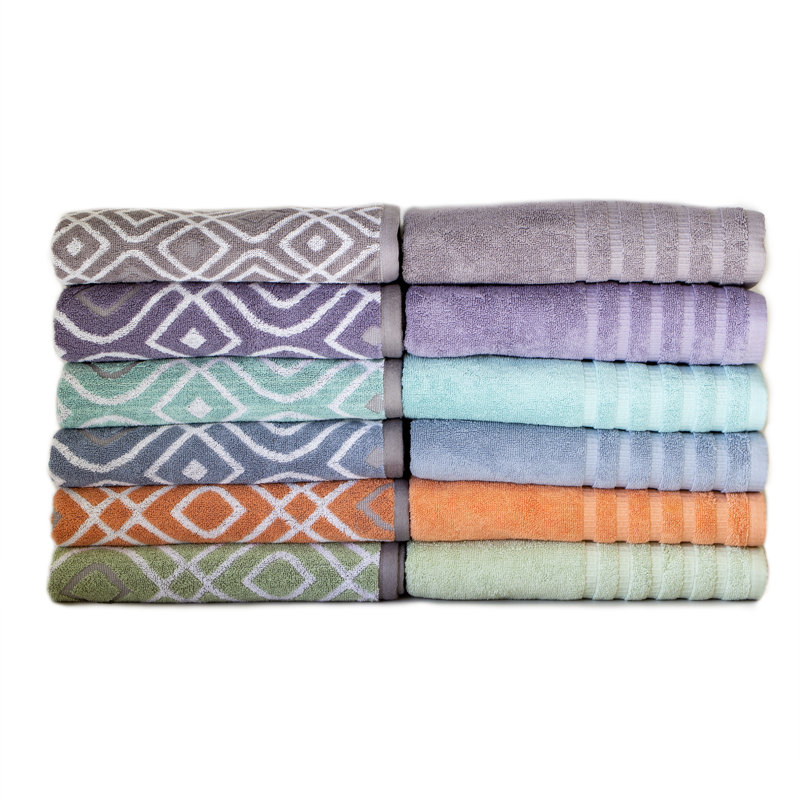 Ash Gray Egyptian Cotton 6-Piece Towel Set with Medallion Pattern