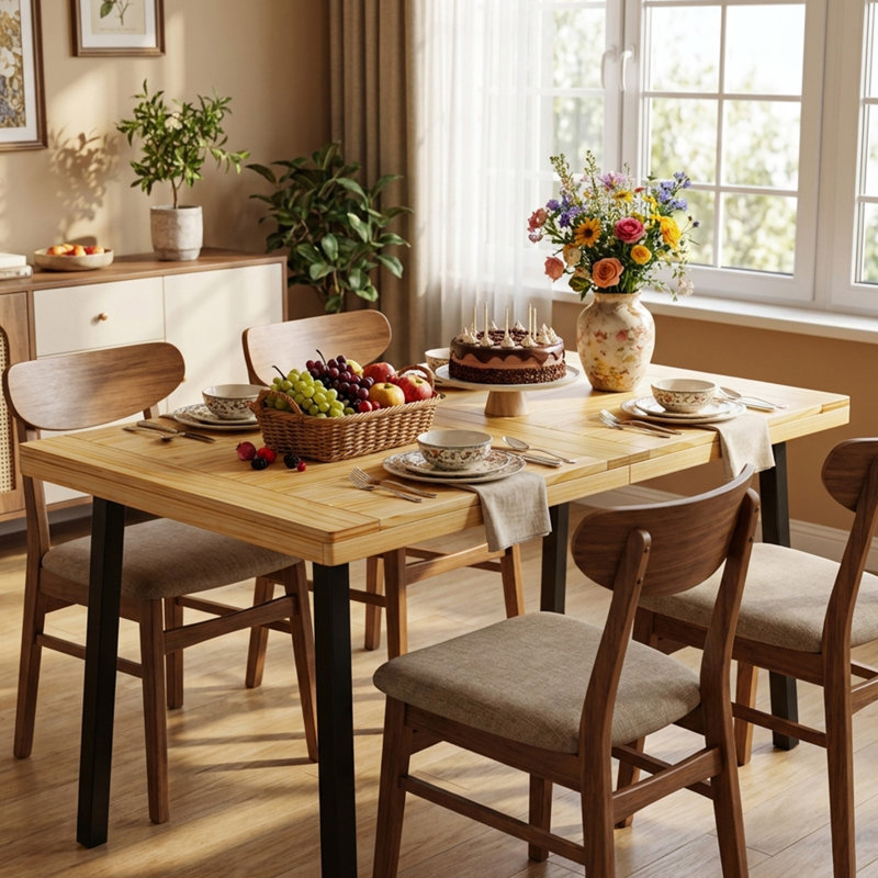 Table de salle à manger 47,2 "en bois massif avec pieds en métal pour 4, Brown