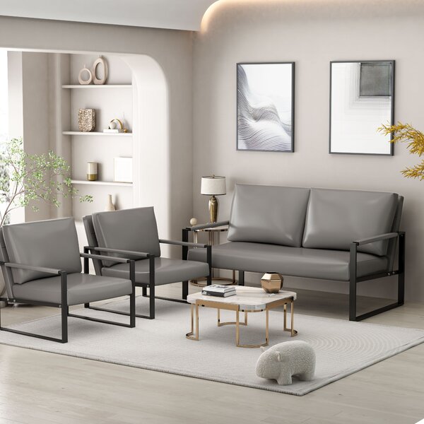Corrigan Studio® Carlean 3 piece Faux Leather Configurable Living Room ...