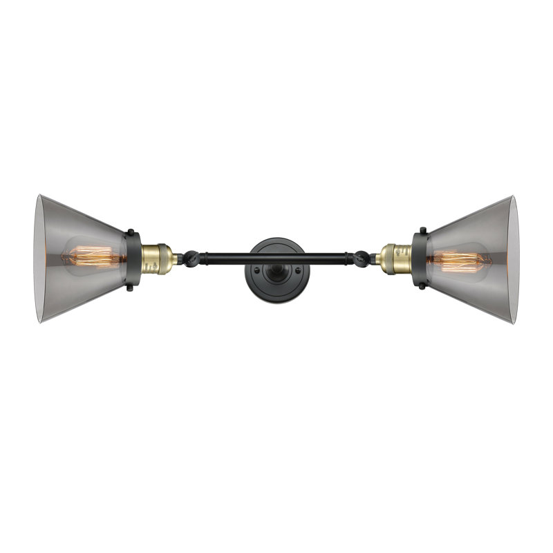 Cone 2 Light Bath Vanity Light, Smoked, Black Antique Brass, 60 Watt Vintage Incandescent Bulb