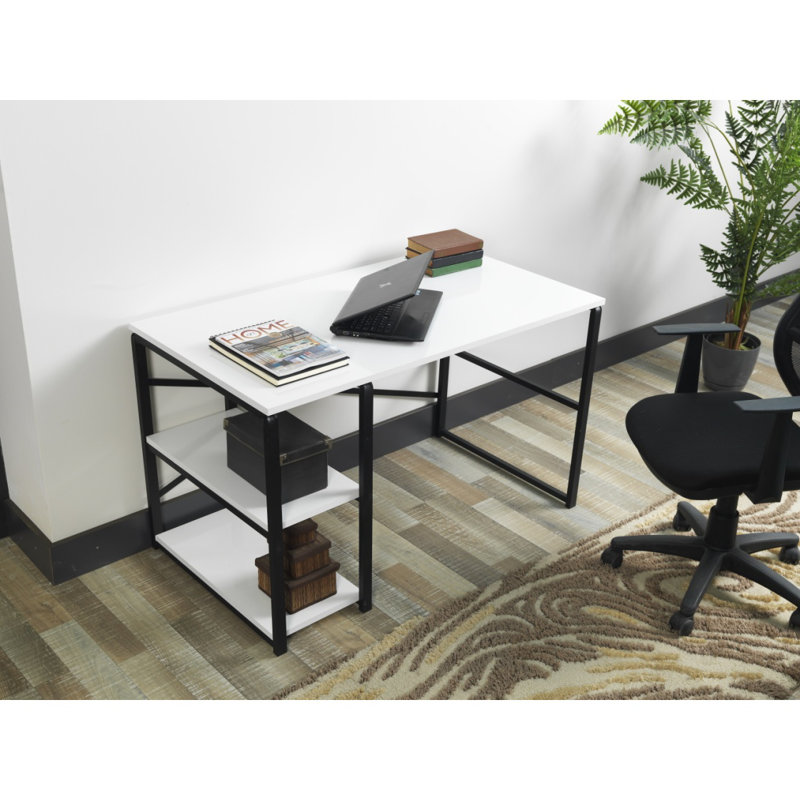 Computer Desk, 28" H x 25" W x 47" D, White/Black