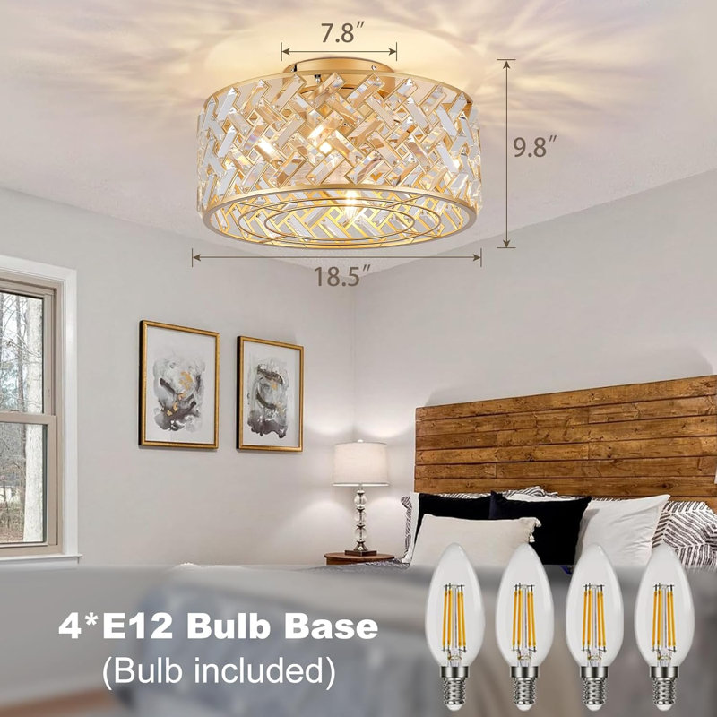 Cage Style Ceiling Fan With Light, Gold