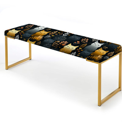 Cute Cat In Botanical Garden - Animal Print Upholstered Gold Bench