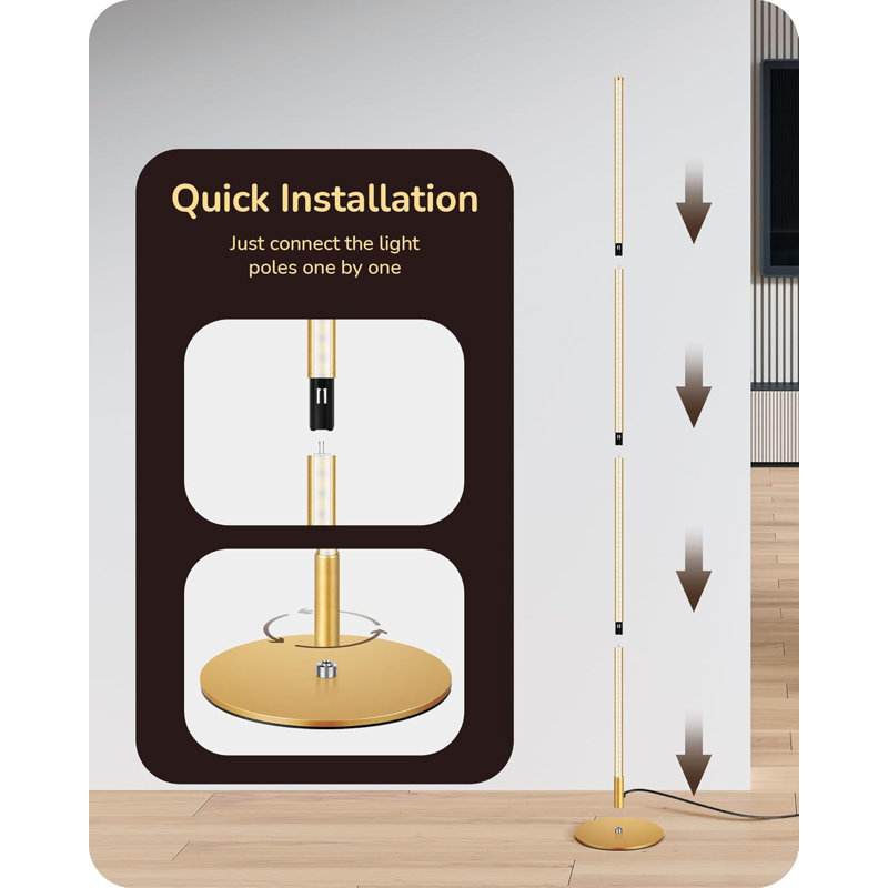 57.5" LED Corner Floor Lamp With Remote - Dimmable, Adjustable Color Temperature 2700K-6000K For Living Room, Bedroom, Office