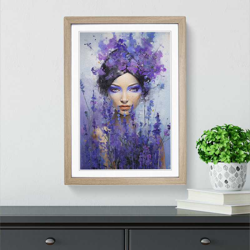 Lavender Flower Expressionism No.2 - Framed Print, 64cm H x 46cm W x 2cm D, Oak