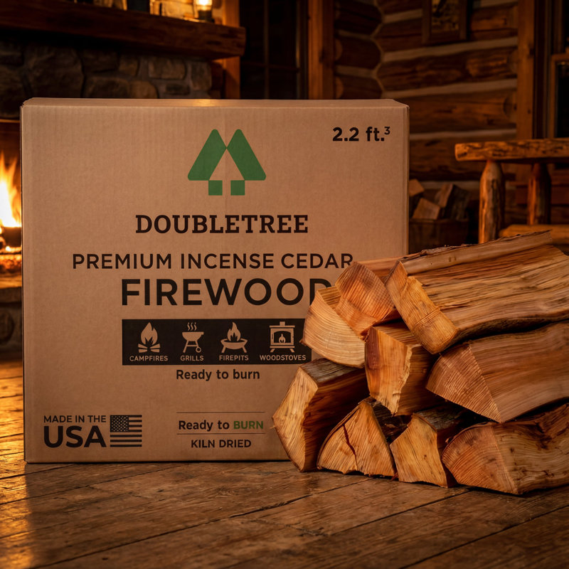 Double arbre - Bois de chauffage en cèdre encens de qualité supérieure séché au four (bûches de 16 pouces) (comprend un allume-feu) - 4,5 pieds cubes