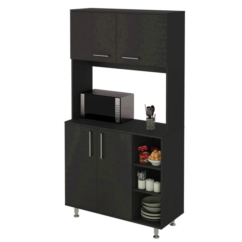 Pantry Cabinet, Three Open Shelves, Matte Black