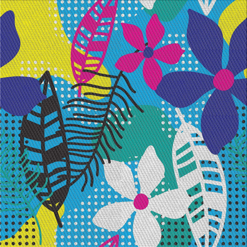 Tapis rose/bleu/jaune à motif, Carré 3 pi