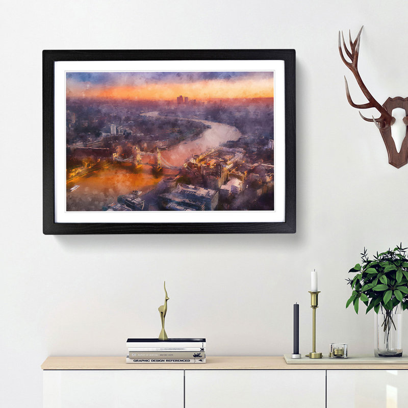 Sunrise over London - Picture Frame Painting Print, Black Framed, 62cm H x 87cm W x 2cm D