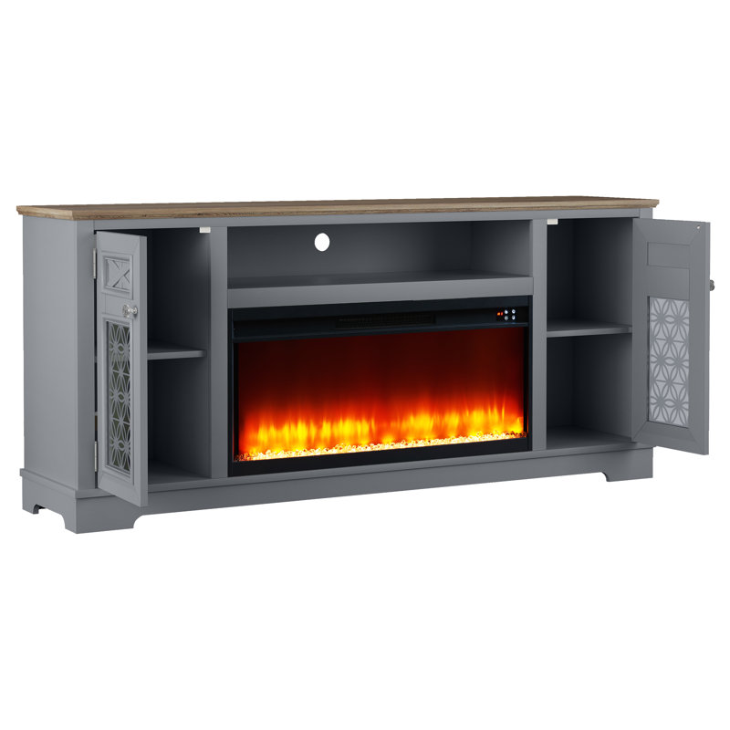 TV Stand with fireplace, Gray/Natural