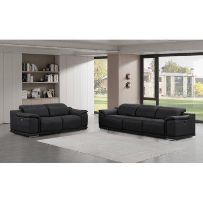 Genuine Leather Reclining Set – Sofa And Loveseat With 4 Power Recliners