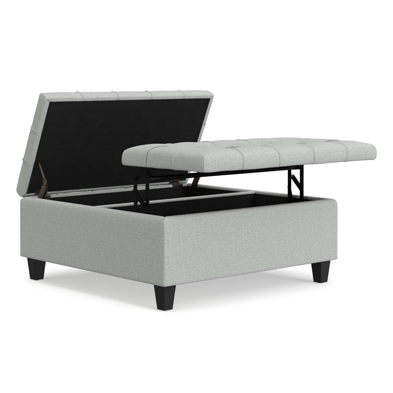 Repose-pieds carré en tissu d'aspect lin avec rangement caché Harrison