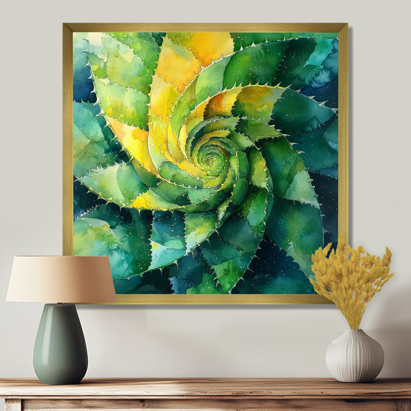 Géométrique, spirale, feuille d'aloès, plante grasse III - plante grasse, H 16 po x l 16 po, Doré