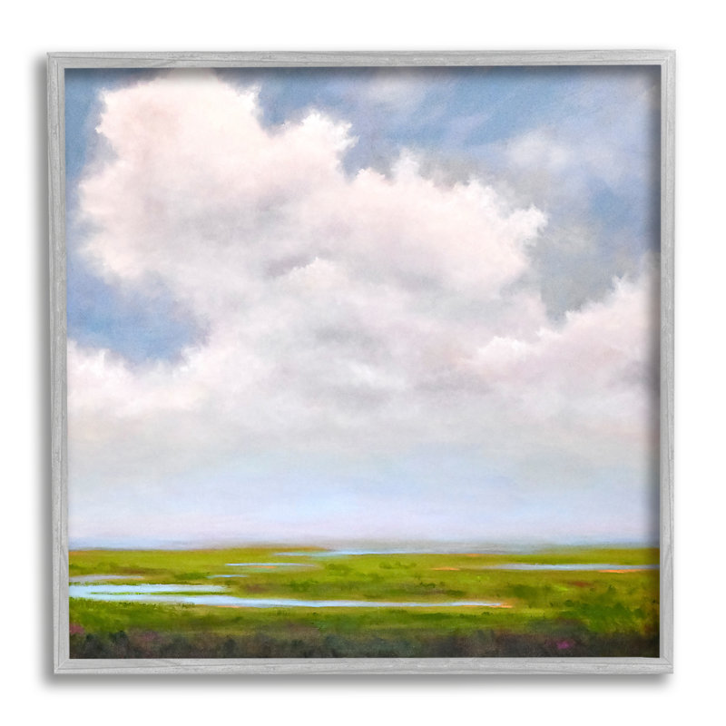 «Panoramic Meadow Horizon Clouds» par Catherine Andersen - peinture sur bois, H 17 po x l 17 po x P 1,5 po