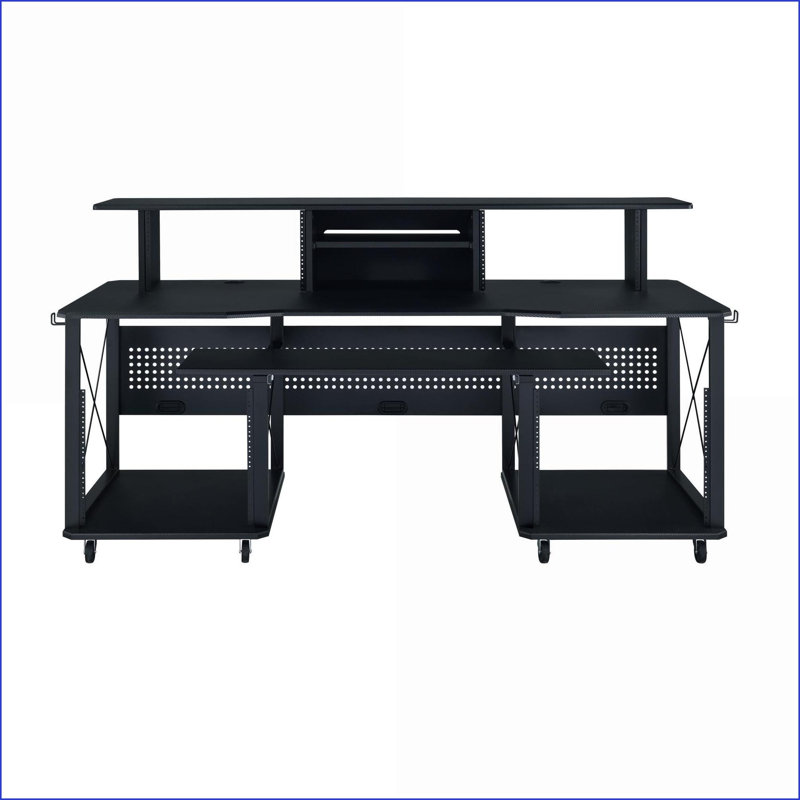 Bureau de musique avec plateau à clavier et amp; Rangement | Noir | Métal, bois synthétique, Noir