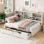Structure de lit simple blanc crème avec buffet, deux tiroirs et compartiments latéraux pour lit de repos-1940604073