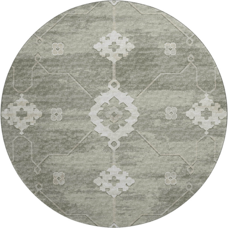 Tapis olive Taquoia AMF122 lavable à la machine de qualité supérieure, Rond 8 pi