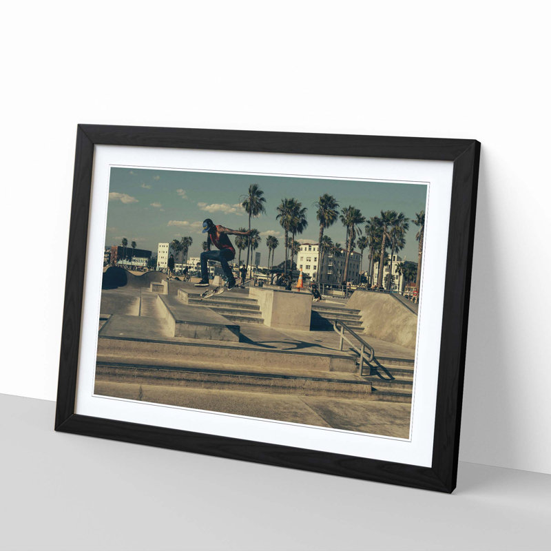 Skateboarder Skateboarding Skate Park (2) Framed Photographic - Framed Print, Black