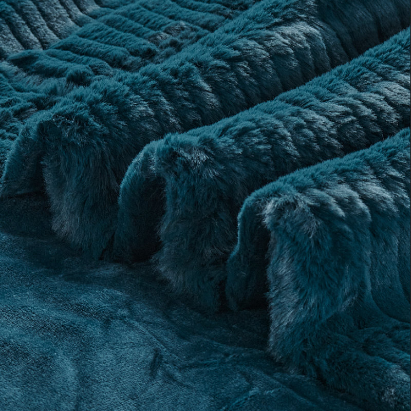 Sculpted Stripe Faux Fur Throw, Teal