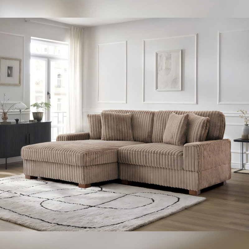 2 Seater Sectional, Light Brown Polyester/Foam Padding