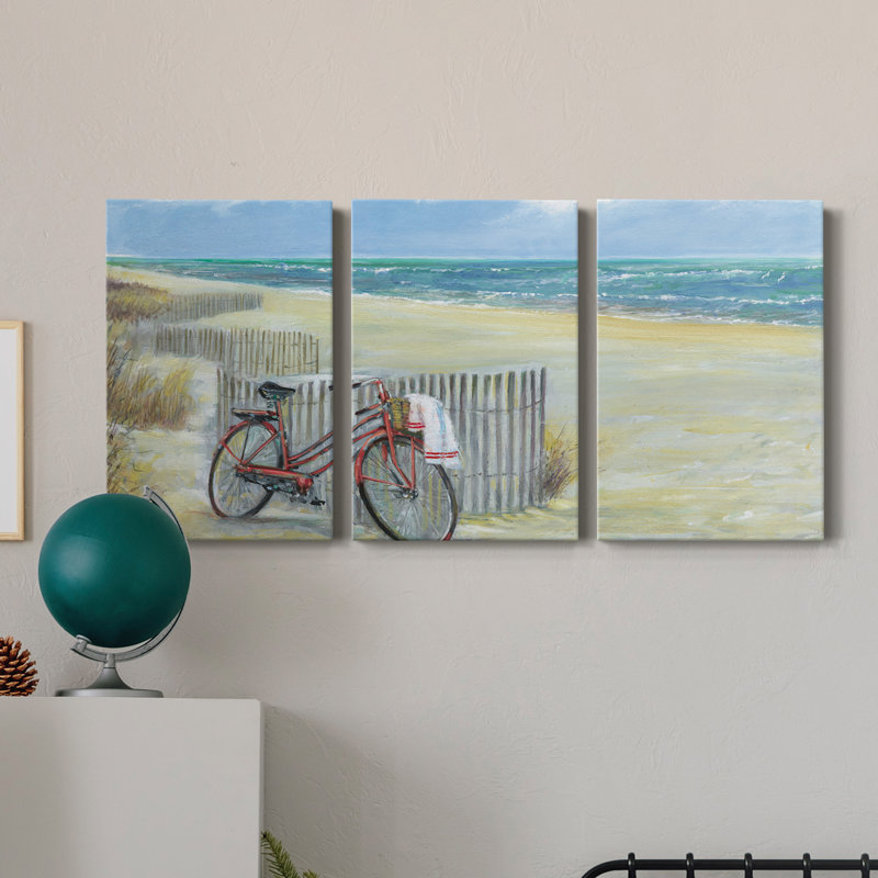 Vélo à la plage - Toile tendue avec châssis de qualité supérieure - Prêt à être accroché, H 18 po x l 36 po x P 1 po
