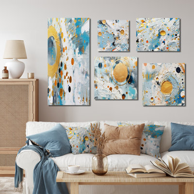 Combat abstrait bleu sarcelle, abstrait et abstrait - Collages abstraits, ensemble d'art mural