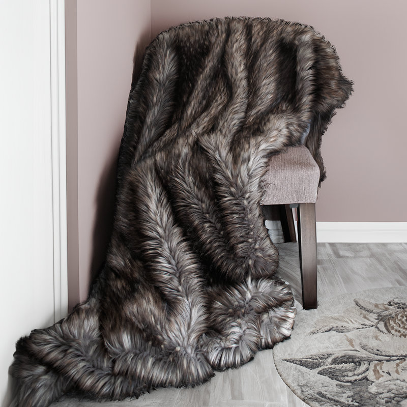 Jeté en fausse fourrure de luxe Thomas Collection® Smoky Blue Wolf, L 60 po x L 72 po
