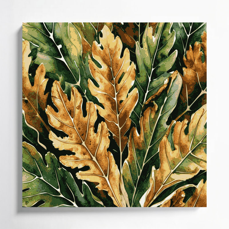 "Botanical Walnut Leaves", art mural sur toile verte, H 32 po x l 32 po