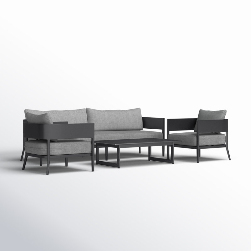 Ensemble de conversation d'extérieur 4 pièces en aluminium gris foncé avec coussins Ceion