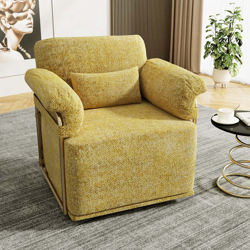 Fauteuil demi-tonneau rembourré et pivotant, Jaune
